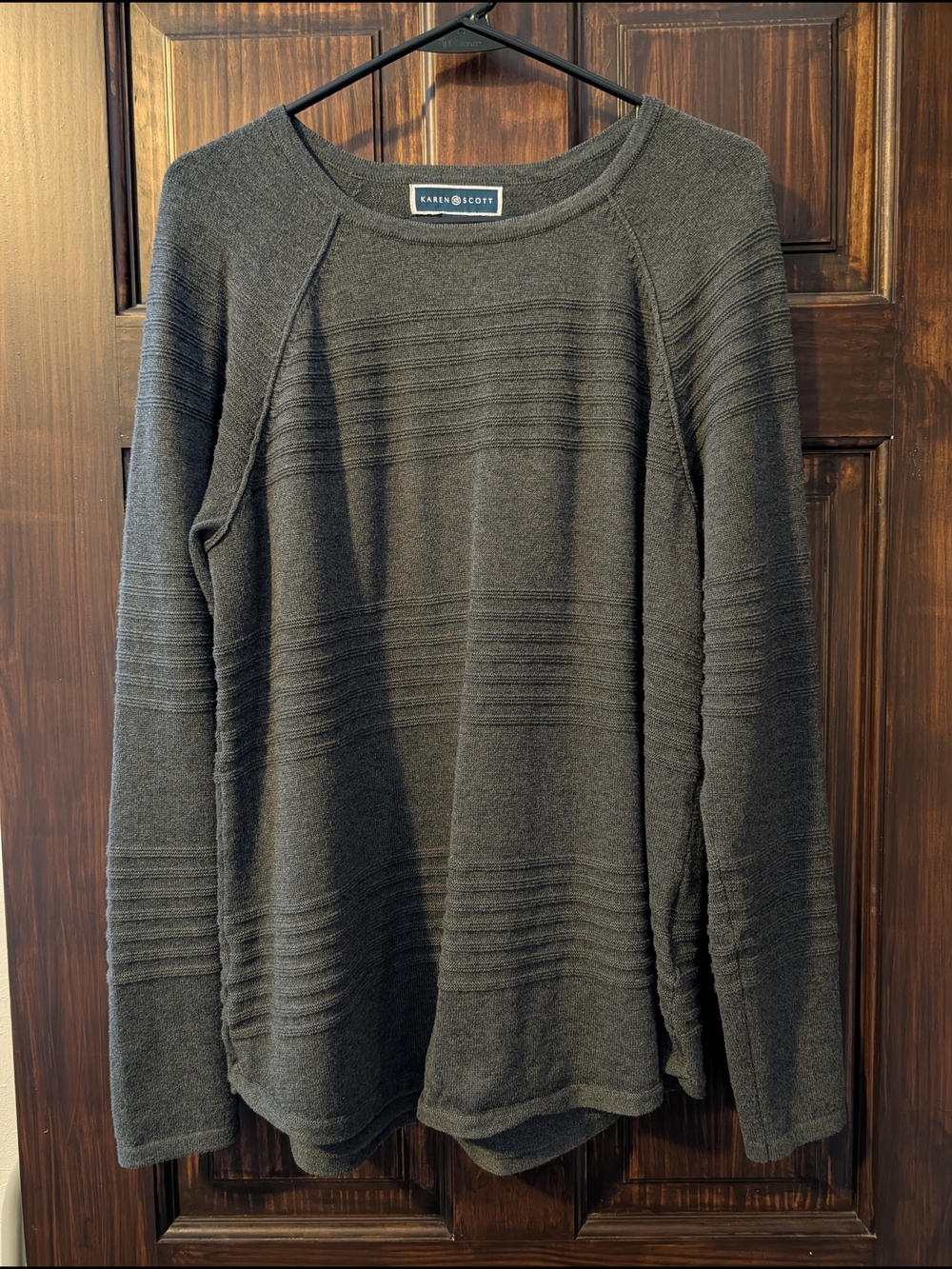 Karen Scott Charcoal Ribbed Knit Pullover